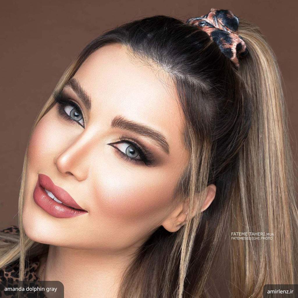 لنز طوسی عسلی دور مشکی دلفین گری آماندا کد 558