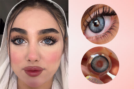 لنز رنگی آبی طوسی دور دار عروسکی کد 534
